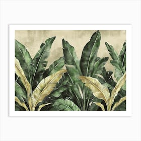 Tropical Seamless Luxury Banana Leaves Palms Pattern Texture in Vintage Green and Beige Style Art Print