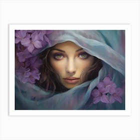 Woman With Purple Flowers Art Print