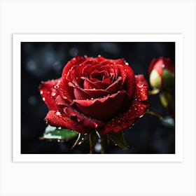 Red Rose On Black Background v Art Print