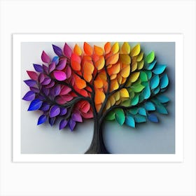 Vibrant 3d Tree Abstraction Colorful Leaves On Hanging Branches 2 Art Print