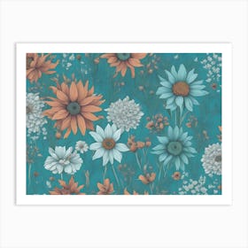 Floral2 Blue And Orange Art Print