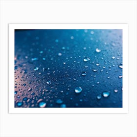 Close Up Image Of Water Droplets On A Blue Surface Art Print