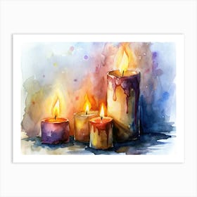 Watercolor Painting Of Burning Candles 1 Art Print