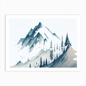 Mountain And Forest In Minimalist Watercolor Horizontal Composition 171 Art Print