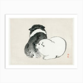 Black And White Puppies, Kōno Bairei Art Print