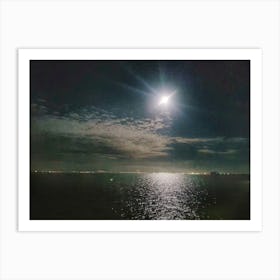 Moon over Mumbles, Swansea Art Print