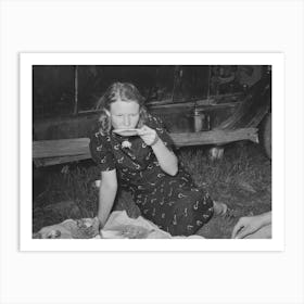 Migrant Woman Drinking Coffee From Saucer While Camped Near Prague, Oklahoma By Russell Lee Art Print