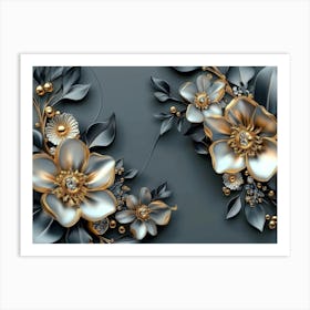 Gold And Silver Flowers Art Print