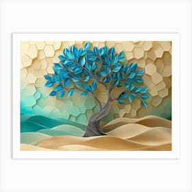 Blue Tree In The Sand Art Print