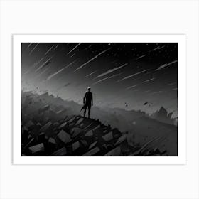 Silhouette Of Man Standing On Rocky Cliff Dramatic Artwork Art Print