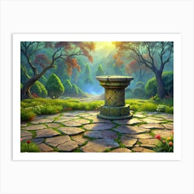 Stone Pillar In A Fantasy Forest Art Print