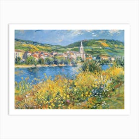 Village By The Lakeshore Painting Inspired By Paul Cezanne Art Print