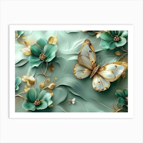 Butterfly And Flowers 5 Art Print