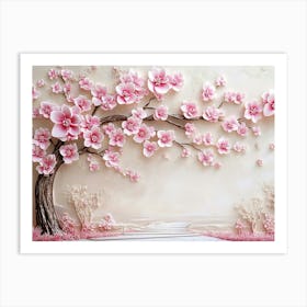 3d Picture Of A Tree With Pink Flowers Background 1 Art Print