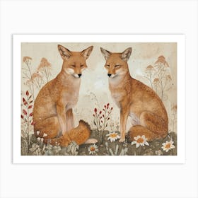 Floral Animal Illustration Jackal 4 Art Print