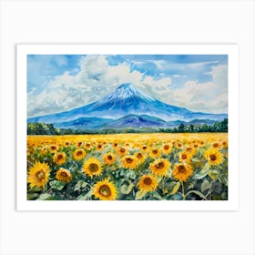 Sunflower And Mountain Fuji Art Print