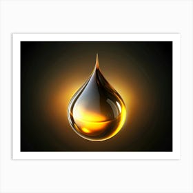 Golden Oil Drop On Dark Background Art Print