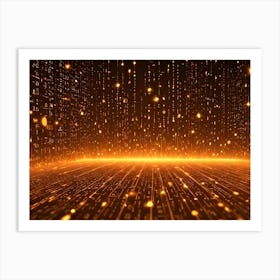 A Background Of Glowing, Golden Lines And Numbers Against A Dark Backdrop, Creating A Sense Of Digital Energy And Movement Art Print