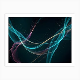 Abstract Image Of Flowing, Glowing Lines In Blue, Pink, And Orange, Creating A Dynamic And Energetic Design On A Dark Background Art Print