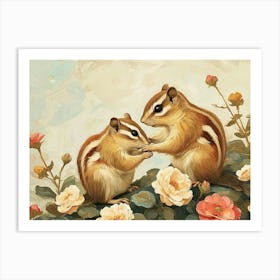 Floral Animal Illustration Chipmunk 1 Art Print