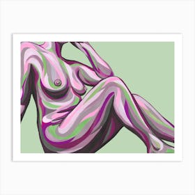Nude Resting Woman In Plum And Green Art Print