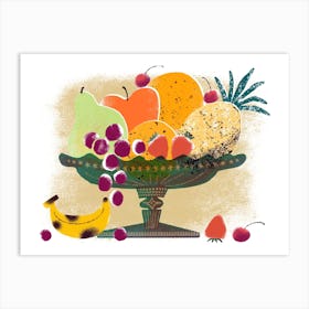 Fresh Fruits On A Vintage Glass Stand Food Still Life Art Print