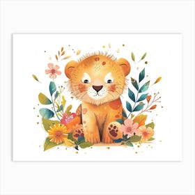 Little Floral Mountain Lion 1 Art Print