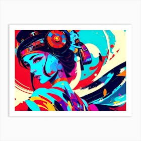 Girl With Headphones Art Print