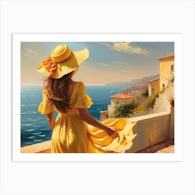 Woman in summer dress looking at the sea 9 Art Print