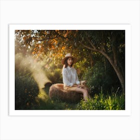 Portrait Of A Girl Sitting In The Grass Art Print