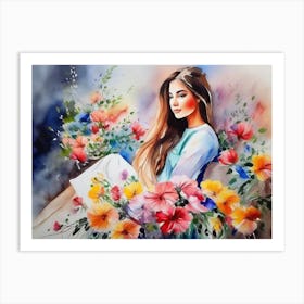 Girl Among Flowers 13 Art Print