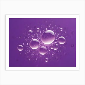 Cluster Of Transparent Water Drops With Shimmering, Sparkling Interiors On A Vibrant Purple Background Art Print