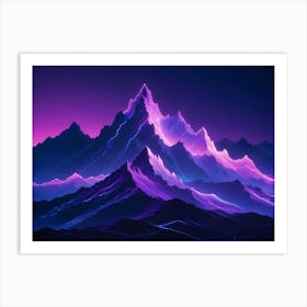 A Landscape With A Single Mountain Peak Glowing With Vibrant, Purple And Pink Lines, Suggesting A Futuristic Or Otherworldly Environment Art Print