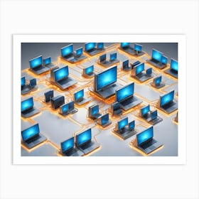 Abstract Image Of A Network Of Computers Connected By Wires Art Print