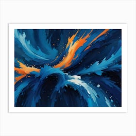 Abstract Image Of Swirling, Fluid Colors In Shades Of Blue, White, And Orange Art Print