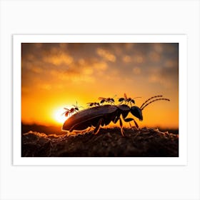 Ant Colony Cooperating Harmoniously Silhouetted Against A Radiant Sunset Amber And Crimson Hues Me (2) Art Print