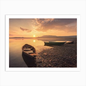 Sunset By The Boat Art Print