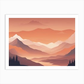 Misty mountains horizontal background in orange tone 150 Art Print