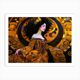 Dark Long Hair Beauty - Paint Golden Motive Art Print