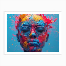 Psychedelic Portrait: Vibrant Expressions in Liquid Emulsion Portrait Of A Woman With Colorful Paint Art Print