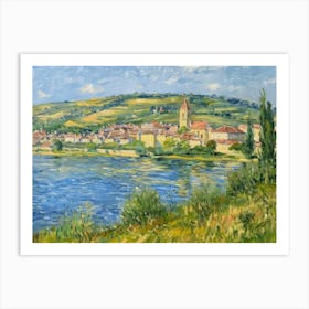 Village Lakeshore Bliss Painting Inspired By Paul Cezanne Art Print