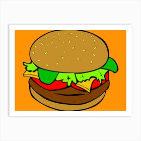 Hamburger On Orange Background Art Print