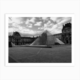 Black and White Louvre Pyramid with Clouds (Paris Series) Art Print