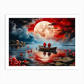 Full Moon with Fishermen Art Print