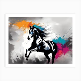 Modern Horse Art, Black Horse portrait, 112 Art Print