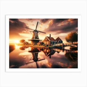 Sunset Over A Windmill Art Print