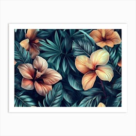 Tropical Seamless Pattern with Exotic Leaves of Strelitzia Flowers Art Print