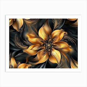 Abstract Golden, Brown And Black Floral Fractal Background 1 Art Print