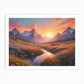 Sunset In The Mountains 5 Art Print