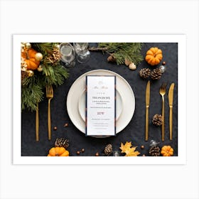 A Detailed Close Up Illustration Captures An Autumnal Table Setting Festive Dinner Arrangement Taki (1) Art Print